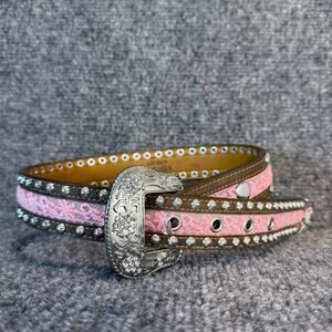 Ariat Pink Studded Leather Western Belt With Silver Tone Buckle Kids Youth 26 in